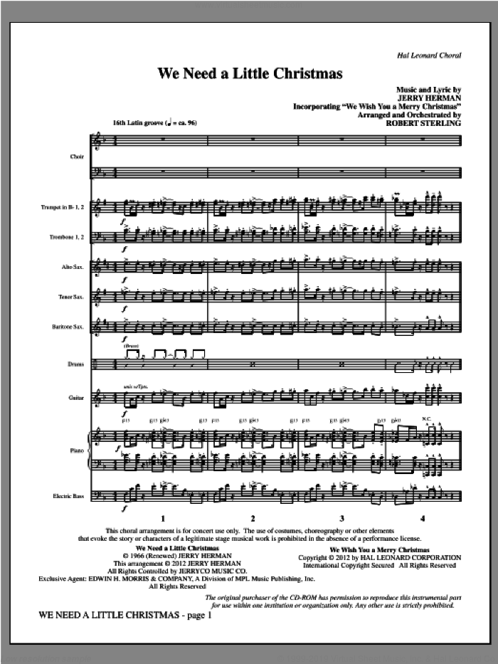We Need A Little Christmas (With 'We Wish You A Merry Christmas') (complete set of parts) sheet music for orchestra/band (Rhythm/Horns) by Jerry Herman and Robert Sterling, intermediate skill level