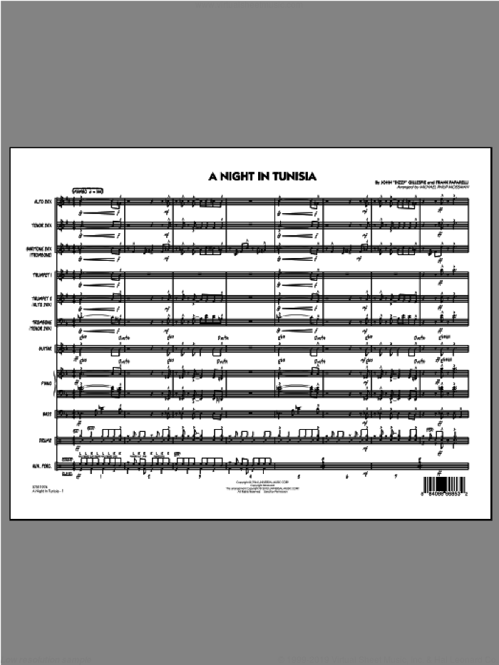 A Night In Tunisia (COMPLETE) sheet music for jazz band ( Ensemble) by Michael Philip Mossman, intermediate skill level