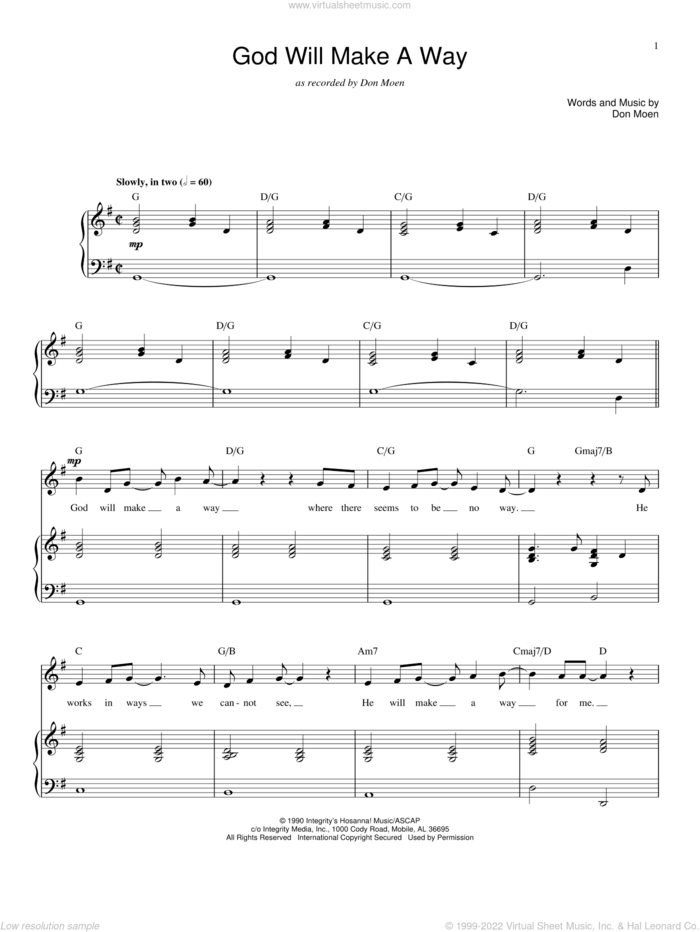 God Will Make A Way sheet music for voice and piano by Don Moen, intermediate skill level