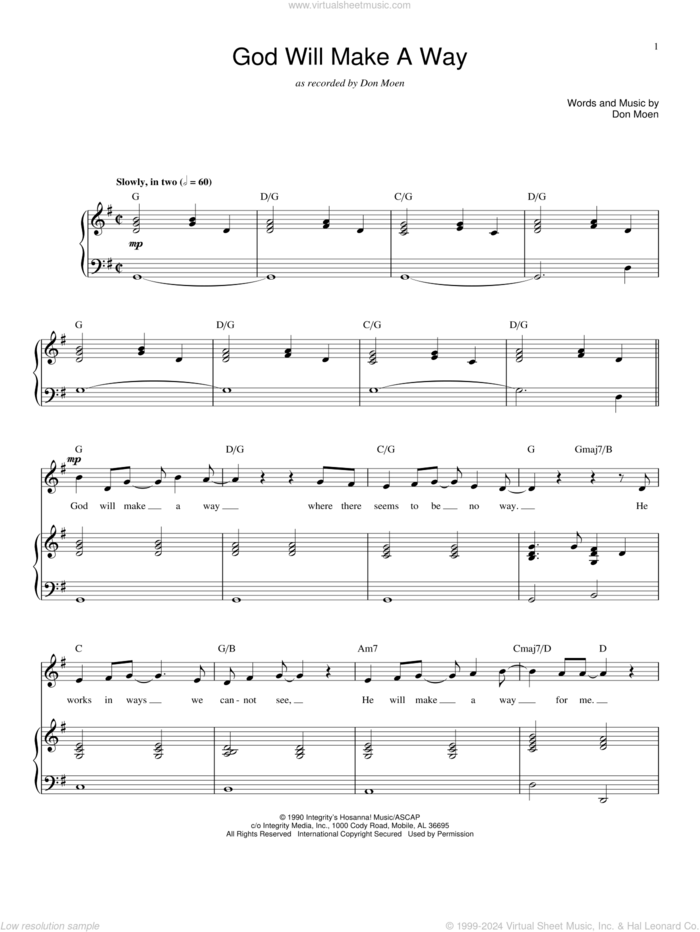 God Will Make A Way sheet music for voice and piano by Don Moen, intermediate skill level