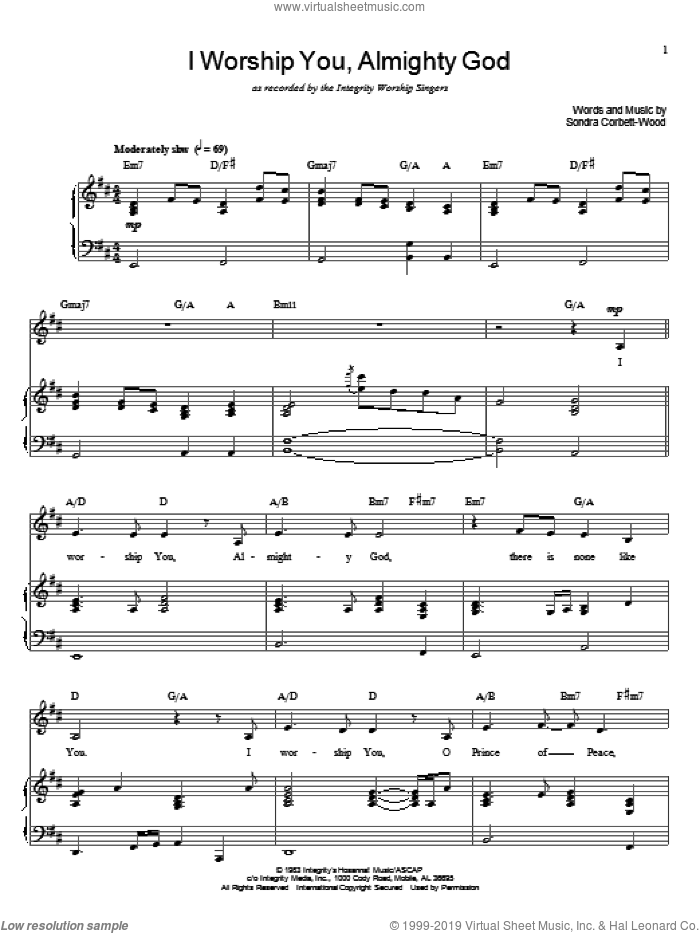 I Worship You, Almighty God sheet music for voice and piano by Sondra Corbett-Wood, intermediate skill level