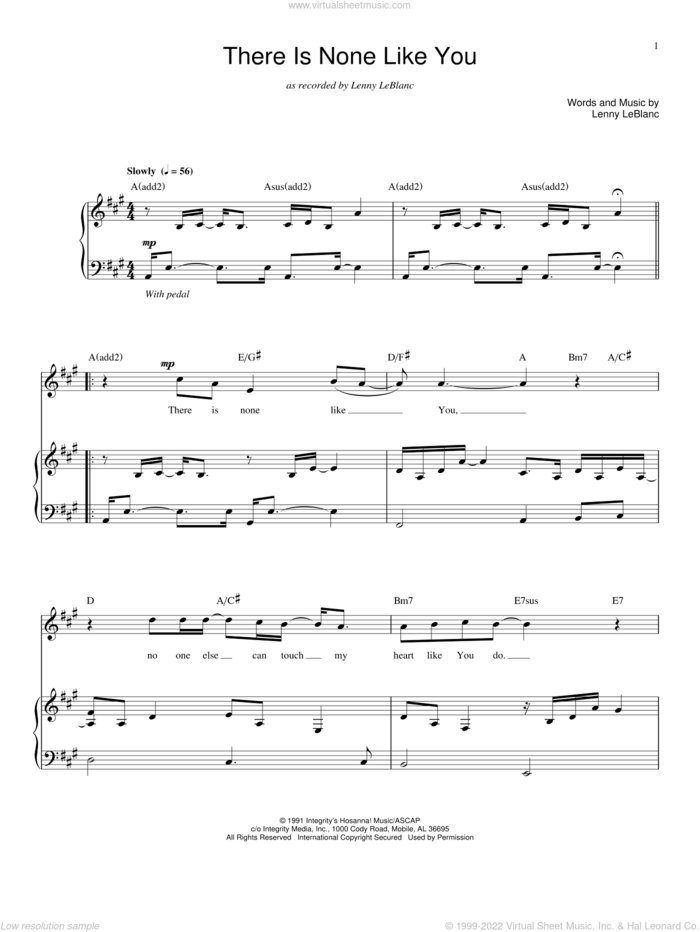 There Is None Like You sheet music for voice and piano by Lenny LeBlanc and Michael W. Smith, intermediate skill level