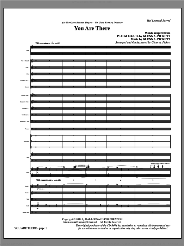 You Are There (complete set of parts) sheet music for orchestra/band (Orchestra) by Glenn Pickett, intermediate skill level
