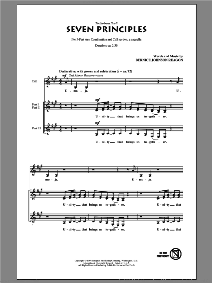 Seven Principles sheet music for choir (3-Part) by Sweet Honey In The Rock and Bernice Johnson Reagon, intermediate skill level