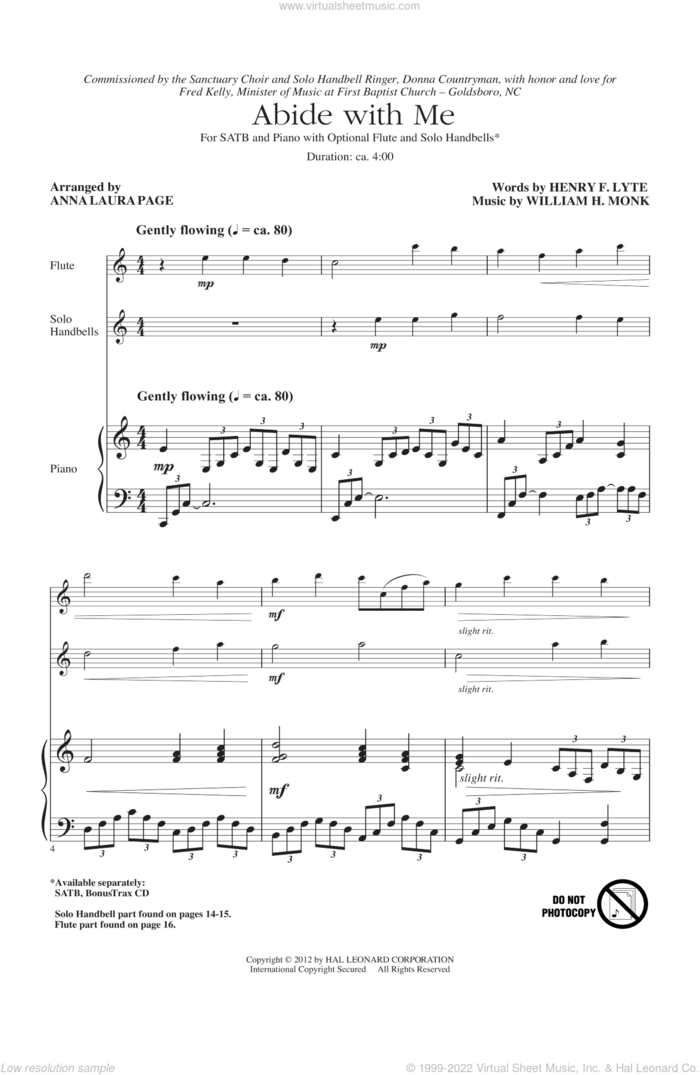 Abide With Me (arr. Anna Laura Page) sheet music for choir (SATB: soprano, alto, tenor, bass) by Henry F. Lyte, William Henry Monk and Anna Laura Page, intermediate skill level