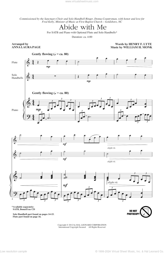 Abide With Me (arr. Anna Laura Page) sheet music for choir (SATB: soprano, alto, tenor, bass) by Henry F. Lyte, William Henry Monk and Anna Laura Page, intermediate skill level