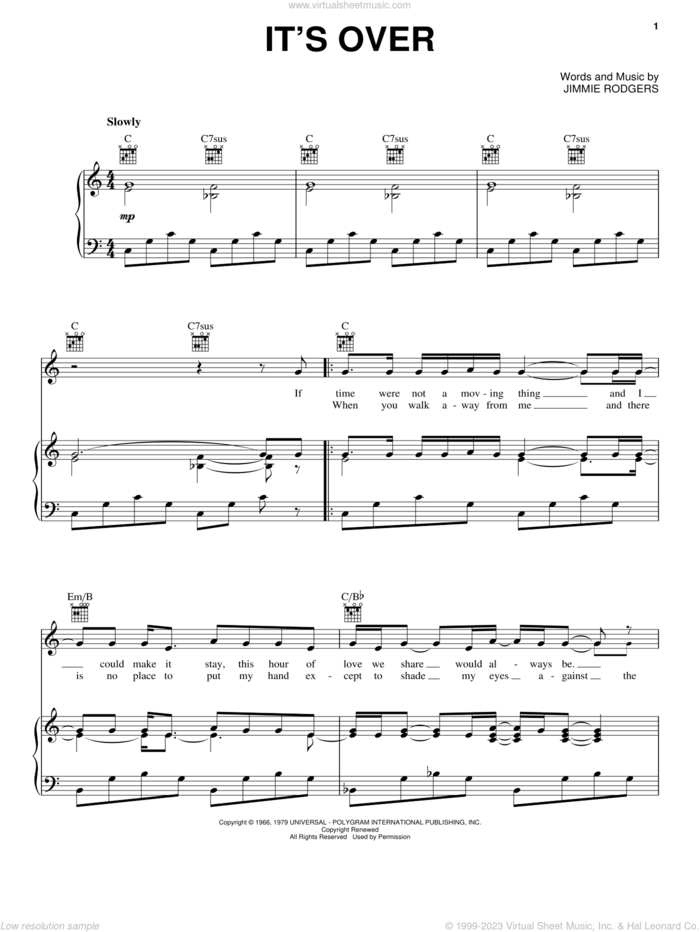 It's Over sheet music for voice, piano or guitar by Elvis Presley, Eddy Arnold and Jimmie Rodgers, intermediate skill level