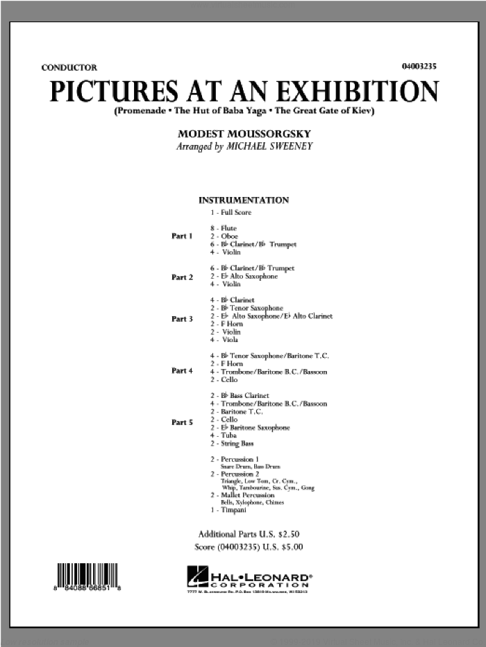 Pictures At An Exhibition (Excerpts) (COMPLETE) sheet music for concert band by Modest Petrovic Mussorgsky and Michael Sweeney, intermediate skill level
