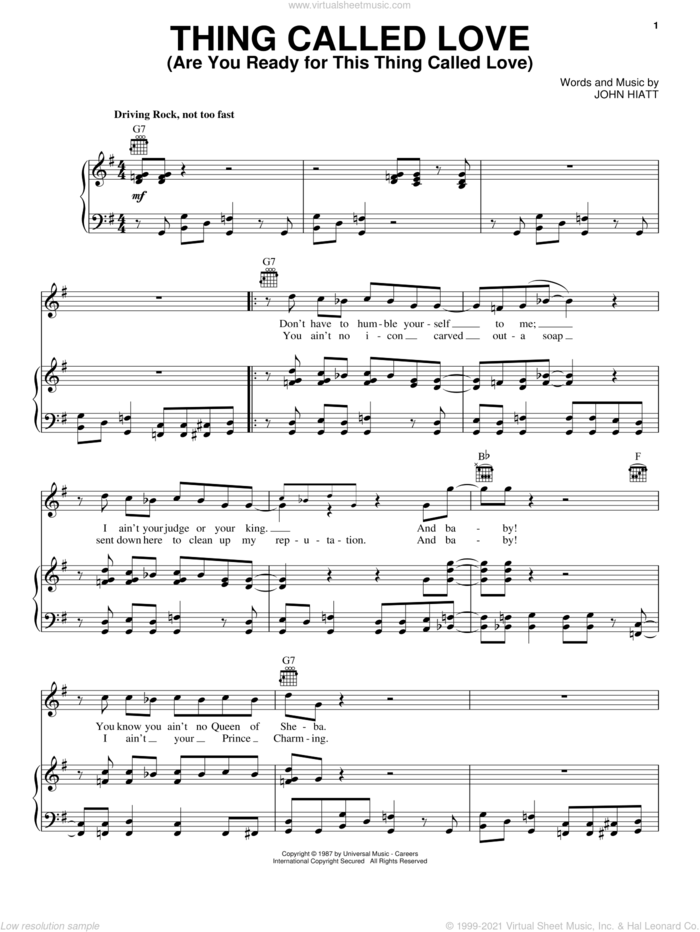 Thing Called Love (Are You Ready For This Thing Called Love) sheet music for voice, piano or guitar by Bonnie Raitt and John Hiatt, intermediate skill level