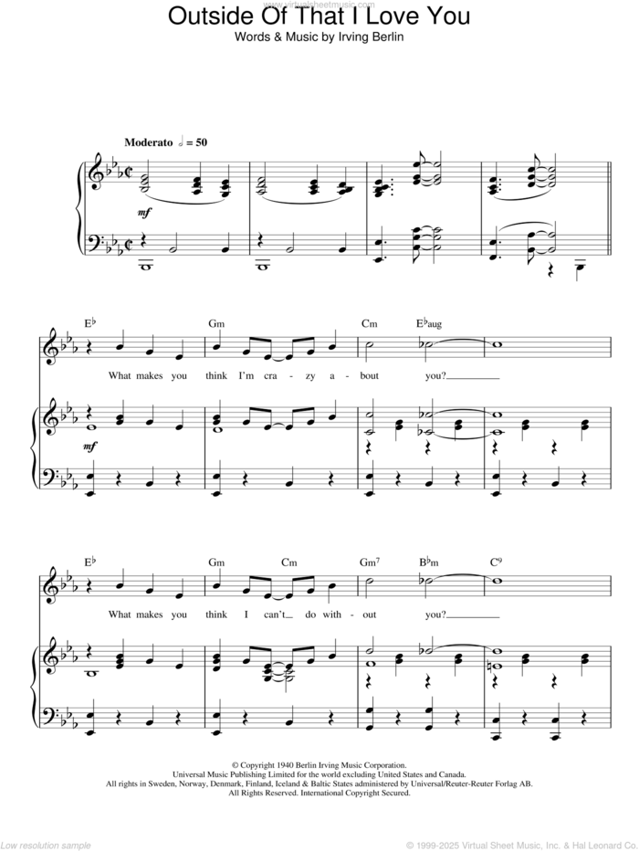 Outside Of That I Love You sheet music for voice, piano or guitar by Top Hat Cast and Irving Berlin, intermediate skill level