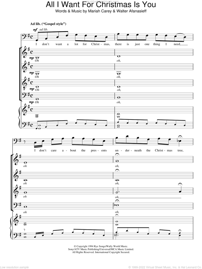 All I Want For Christmas Is You (arr. Matthew O'Donovan) sheet music for choir (SATB: soprano, alto, tenor, bass) by Mariah Carey and Walter Afanasieff, intermediate skill level