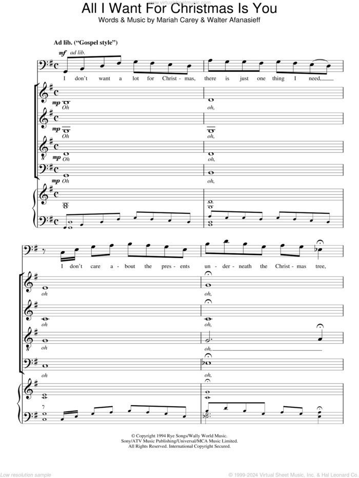 All I Want For Christmas Is You (arr. Matthew O'Donovan) sheet music for choir (SATB: soprano, alto, tenor, bass) by Mariah Carey and Walter Afanasieff, intermediate skill level