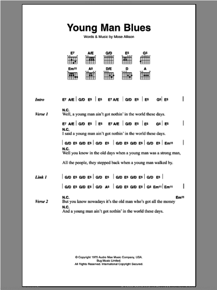 Young Man Blues sheet music for guitar (chords) by The Who and Mose Allison, intermediate skill level
