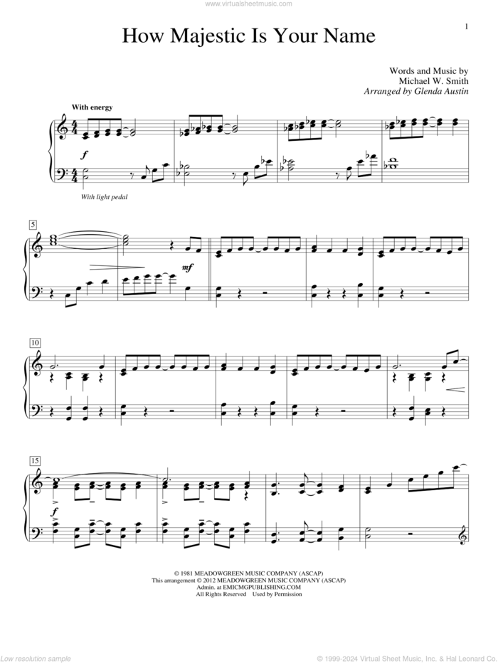 How Majestic Is Your Name sheet music for piano solo (elementary) by Glenda Austin, Michael W. Smith and Sandi Patty, beginner piano (elementary)