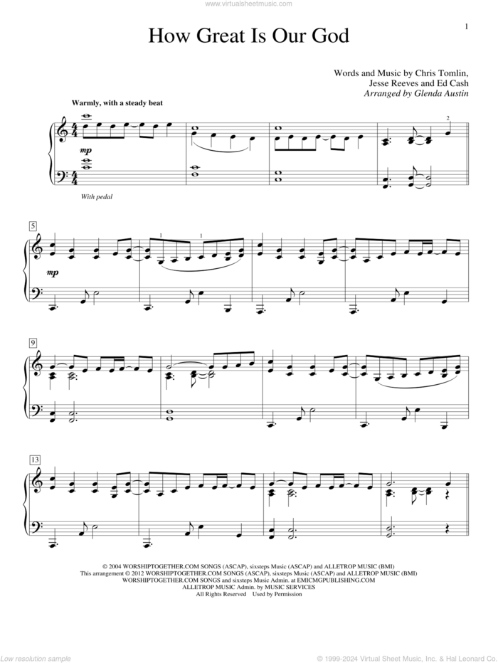 How Great Is Our God (arr. Glenda Austin) sheet music for piano solo (elementary) by Chris Tomlin, Ed Cash, Glenda Austin and Jesse Reeves, beginner piano (elementary)