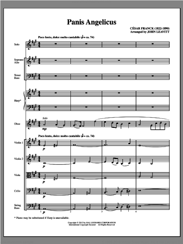 Panis Angelicus (complete set of parts) sheet music for orchestra/band (chamber ensemble) by Cesar Franck and John Leavitt, intermediate skill level