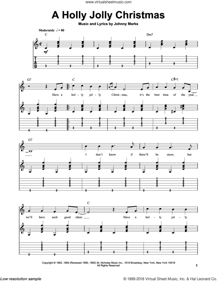 A Holly Jolly Christmas (arr. Mark Phillips) sheet music for guitar solo (easy tablature) by Johnny Marks, easy guitar (easy tablature)