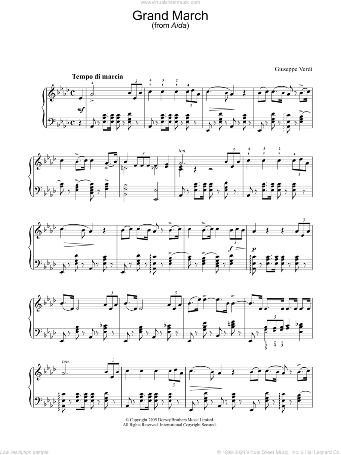 Grand March (from Aida), (intermediate) sheet music for piano solo by Giuseppe Verdi, classical score, intermediate skill level