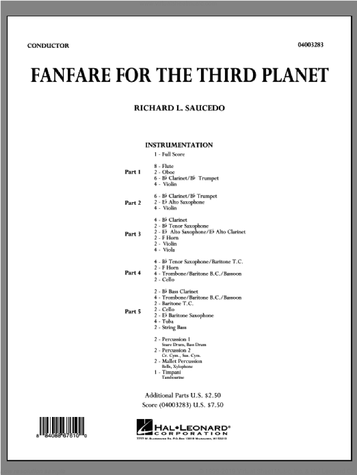 Fanfare For The Third Planet (COMPLETE) sheet music for concert band by Richard L. Saucedo, intermediate skill level