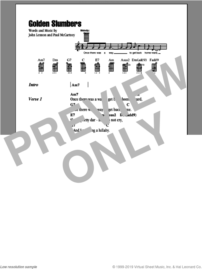 Golden Slumbers sheet music for ukulele (chords) by The Beatles, John Lennon and Paul McCartney, intermediate skill level