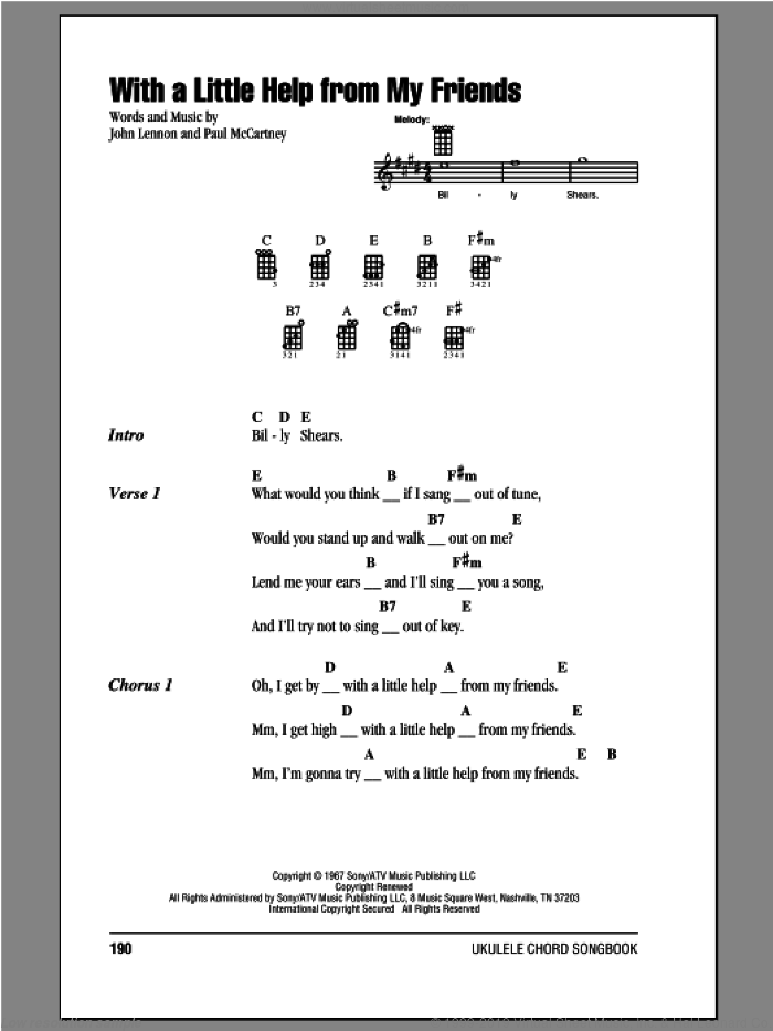 With A Little Help From My Friends sheet music for ukulele (chords) by The Beatles, John Lennon and Paul McCartney, intermediate skill level