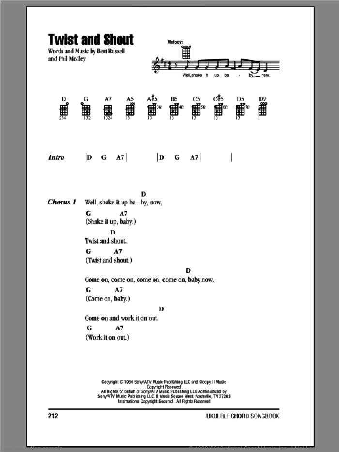 Twist And Shout sheet music for ukulele (chords) by The Beatles, intermediate skill level