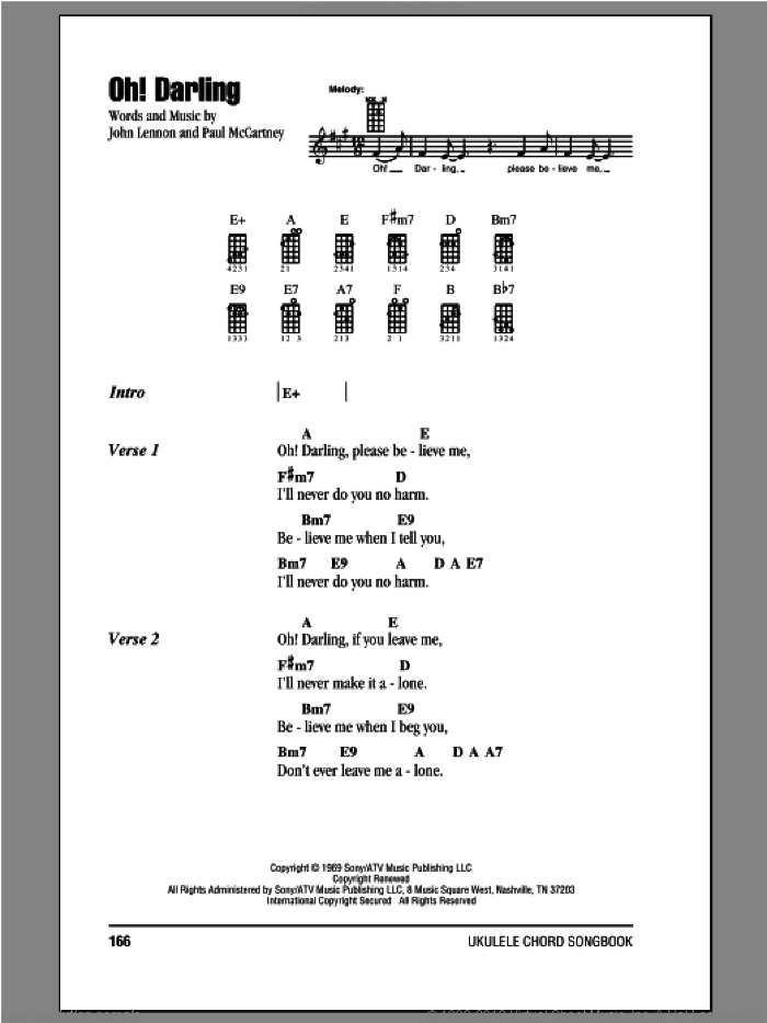Oh! Darling sheet music for ukulele (chords) by The Beatles, John Lennon and Paul McCartney, intermediate skill level