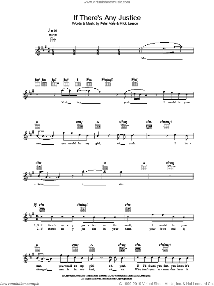 If There's Any Justice sheet music for voice and other instruments (fake book) by Lemar, Mick Leeson and Peter Vale, intermediate skill level