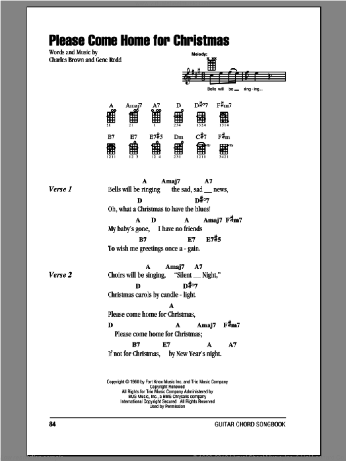 Please Come Home For Christmas sheet music for ukulele (chords) by Charles Brown and Gene Redd, intermediate skill level