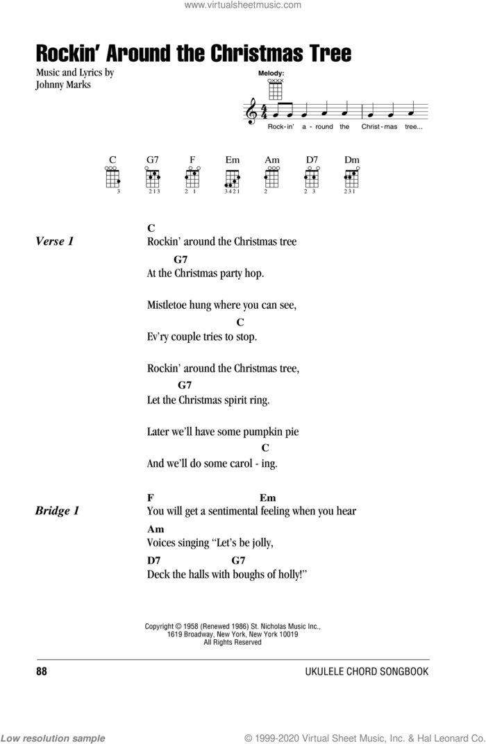 Rockin' Around The Christmas Tree sheet music for ukulele (chords) by Johnny Marks, intermediate skill level