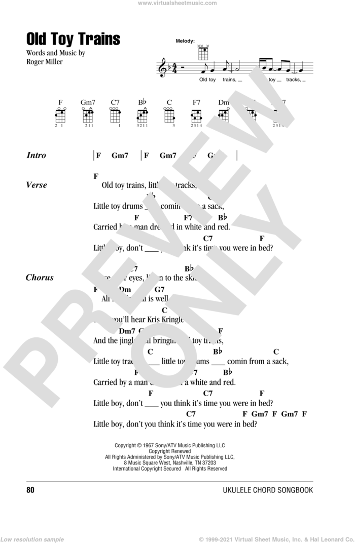 Old Toy Trains sheet music for ukulele (chords) by Roger Miller, intermediate skill level