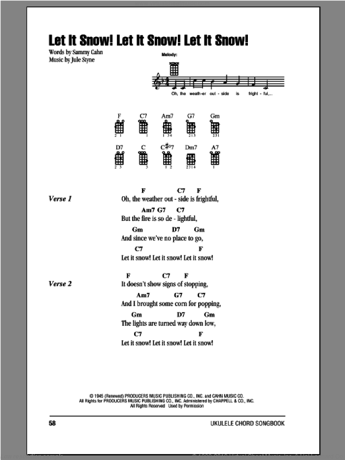 Let It Snow! Let It Snow! Let It Snow! sheet music for ukulele (chords) by Joe Nichols, Jule Styne and Sammy Cahn, intermediate skill level