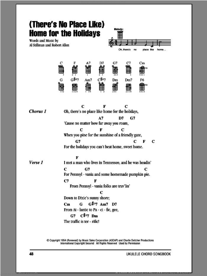 (There's No Place Like) Home For The Holidays sheet music for ukulele (chords) by Perry Como, Al Stillman and Robert Allen, intermediate skill level