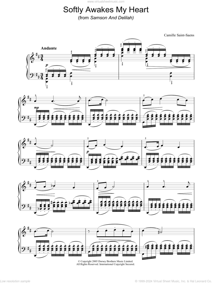 Softly Awakes My Heart (from Samson And Delilah) sheet music for piano solo by Camille Saint-Saens, classical score, intermediate skill level