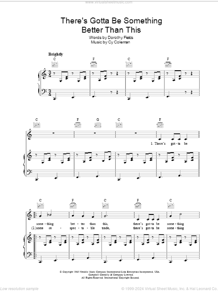 There's Gotta Be Something Better Than This sheet music for voice, piano or guitar by Cy Coleman and Dorothy Fields, intermediate skill level