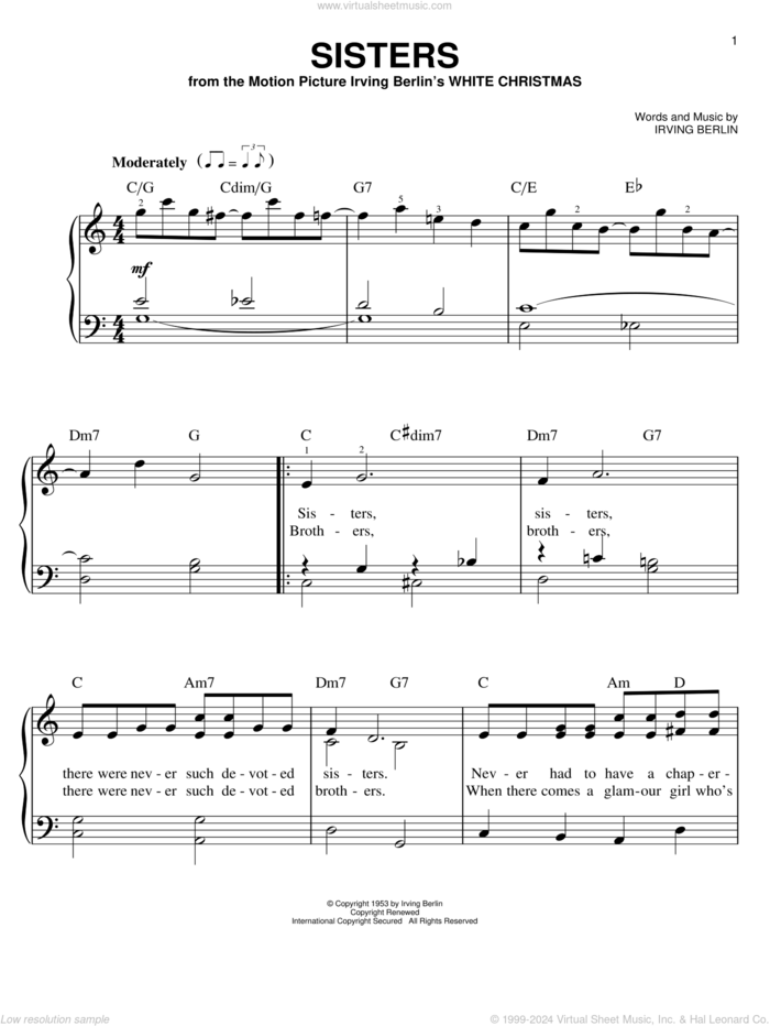 Berlin - Sisters sheet music for piano solo [PDF-interactive]