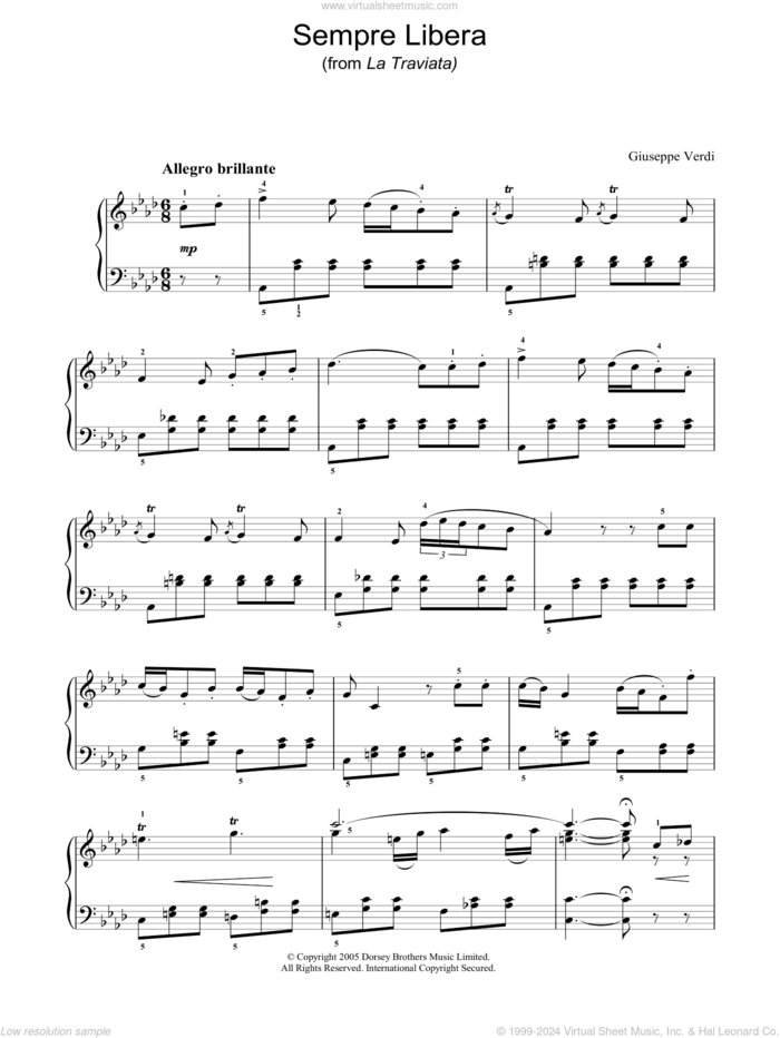 Sempre Libera (from La Traviata) sheet music for piano solo by Giuseppe Verdi, classical score, intermediate skill level