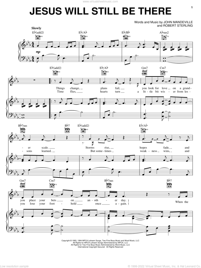 Jesus Will Still Be There sheet music for voice, piano or guitar by Point Of Grace, John Mandeville and Robert Sterling, intermediate skill level