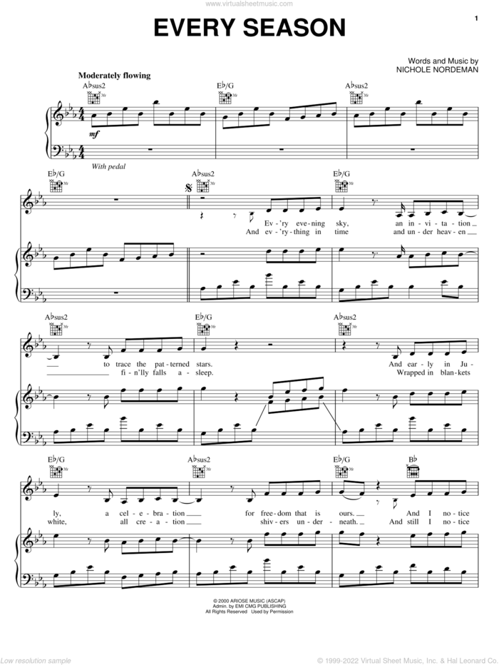 Every Season sheet music for voice, piano or guitar by Nichole Nordeman, intermediate skill level
