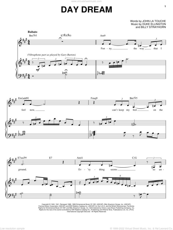 Day Dream sheet music for voice, piano or guitar by Karrin Allyson, Billy Strayhorn, Duke Ellington and John Latouche, intermediate skill level