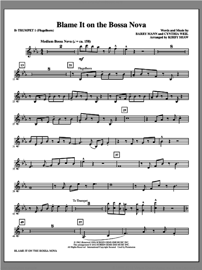 Blame It On The Bossa Nova (complete set of parts) sheet music for orchestra/band by Kirby Shaw, intermediate skill level