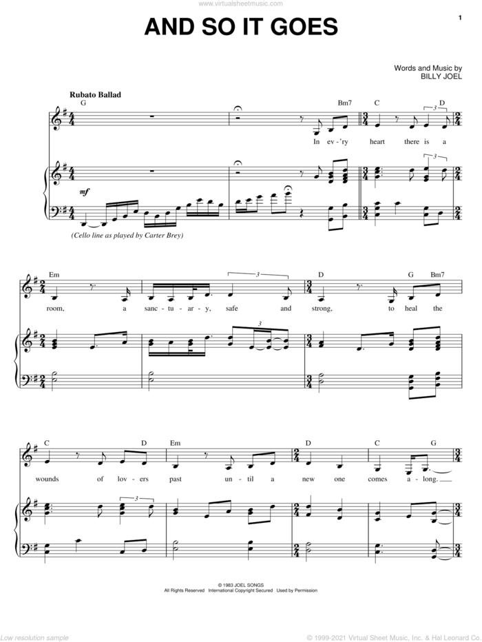 And So It Goes sheet music for voice, piano or guitar by Karrin Allyson and Billy Joel, intermediate skill level