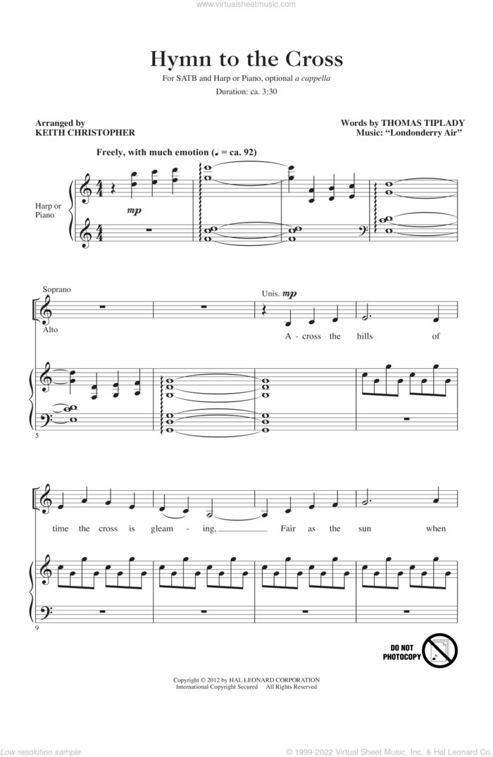 Hymn To The Cross sheet music for choir (SATB: soprano, alto, tenor, bass) by Keith Christopher, Londonderry Air and Thomas Tiplady, intermediate skill level