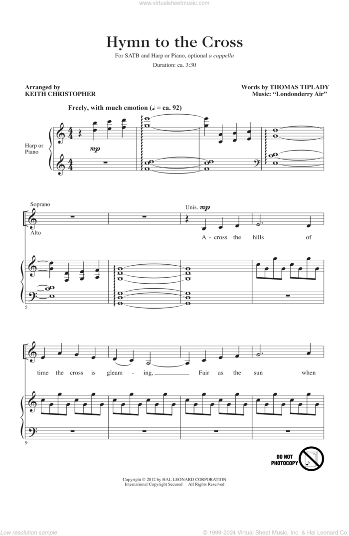 Hymn To The Cross sheet music for choir (SATB: soprano, alto, tenor, bass) by Keith Christopher, Londonderry Air and Thomas Tiplady, intermediate skill level