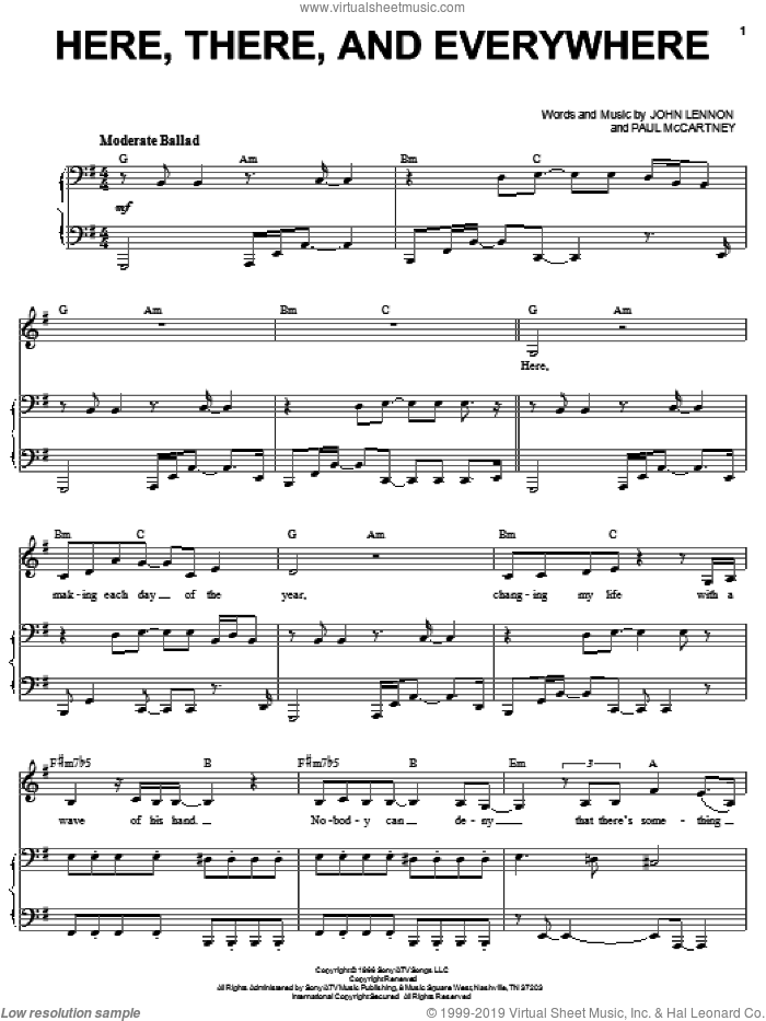 Here, There And Everywhere sheet music for voice, piano or guitar by Karrin Allyson, The Beatles, John Lennon and Paul McCartney, wedding score, intermediate skill level