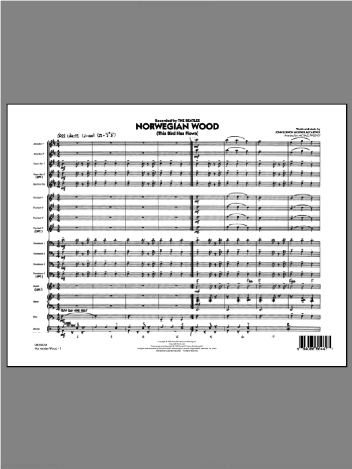 Norwegian Wood (This Bird Has Flown) (COMPLETE) sheet music for jazz band ( Ensemble) by Paul McCartney, John Lennon, Michael Sweeney and The Beatles, intermediate skill level