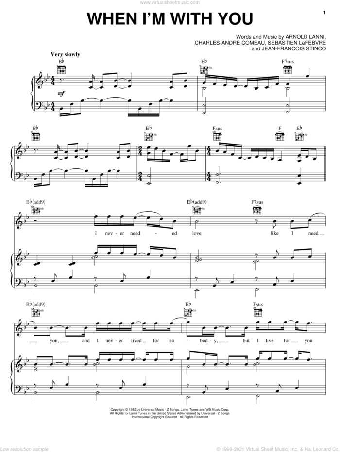 When I'm With You sheet music for voice, piano or guitar by Sheriff, Arnold Lanni, Charles-Andre Comeau, Jean-Francois Stinco and Sebastien LeFebvre, wedding score, intermediate skill level