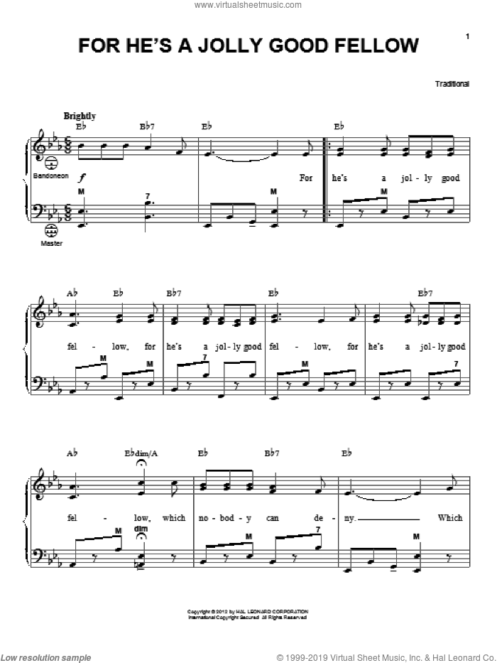 For He's A Jolly Good Fellow (arr. Gary Meisner) sheet music for accordion by Gary Meisner and Miscellaneous, intermediate skill level