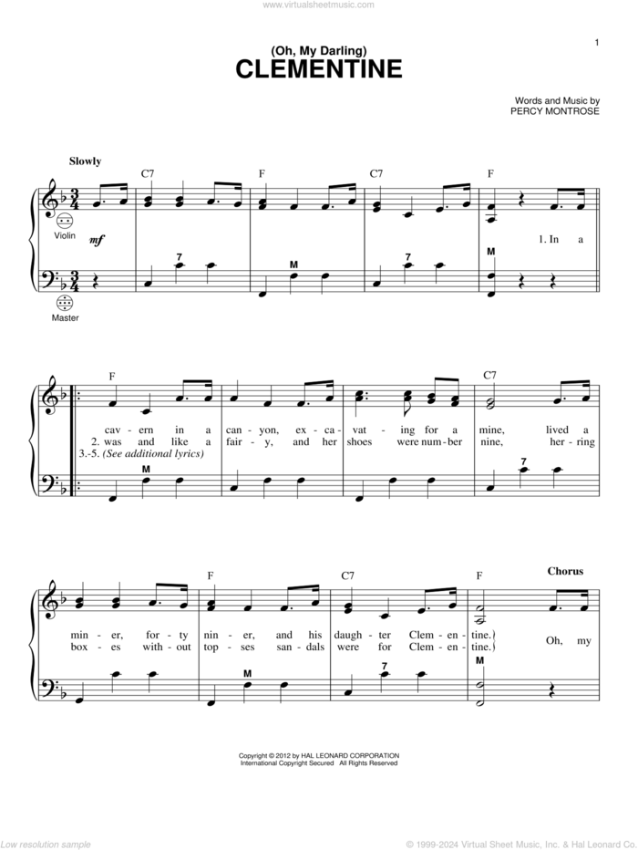 (Oh, My Darling) Clementine sheet music for accordion by Gary Meisner and Percy Montrose, intermediate skill level