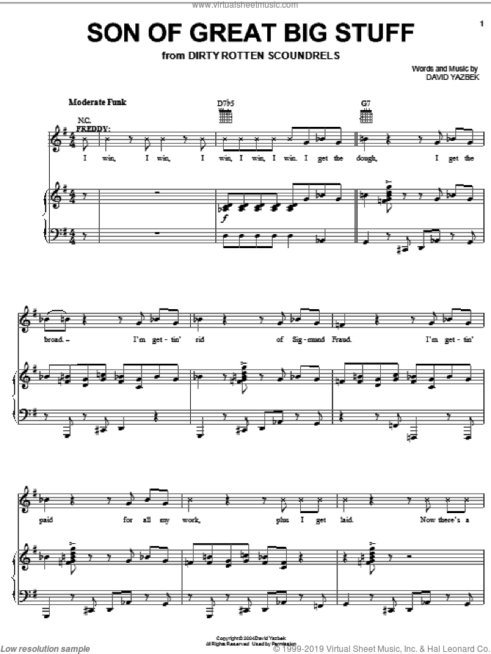 Son Of Great Big Stuff sheet music for voice, piano or guitar by David Yazbek and Dirty Rotten Scoundrels (Musical), intermediate skill level